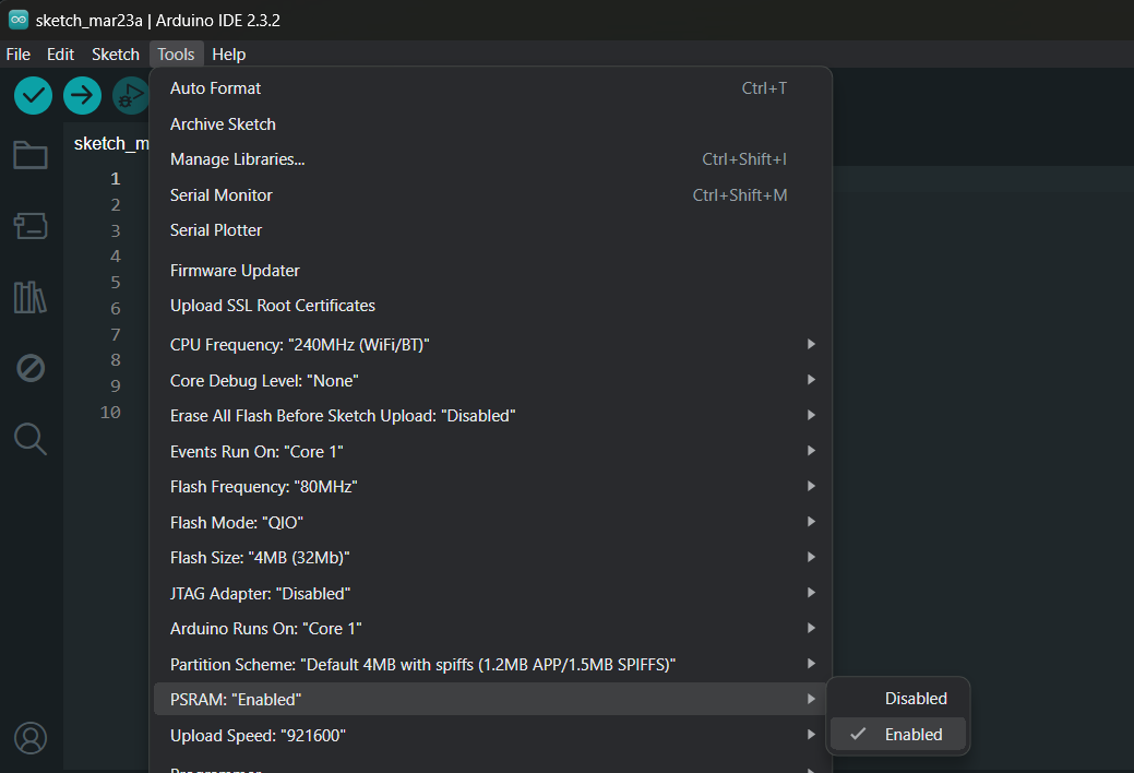 Enable PSRAM in ESP32