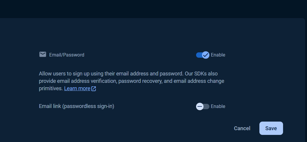 Authentication Enable Email/Password