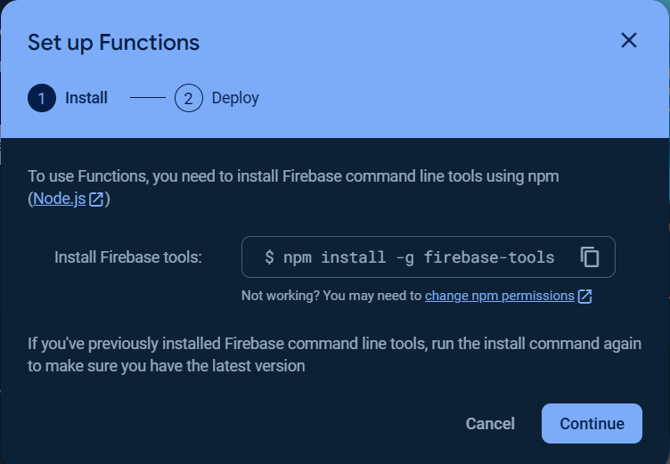 Functions Install command line tools