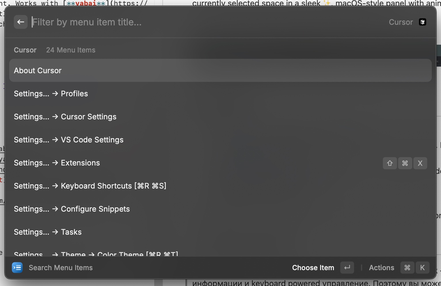 Raycast Menu Items