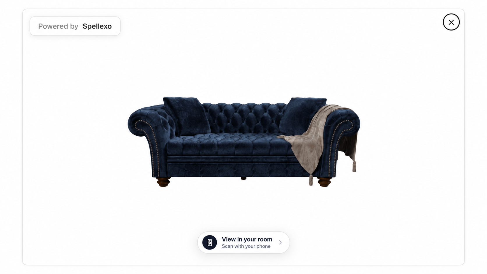 Explore a sofa in the Spellexo 3D product viewer