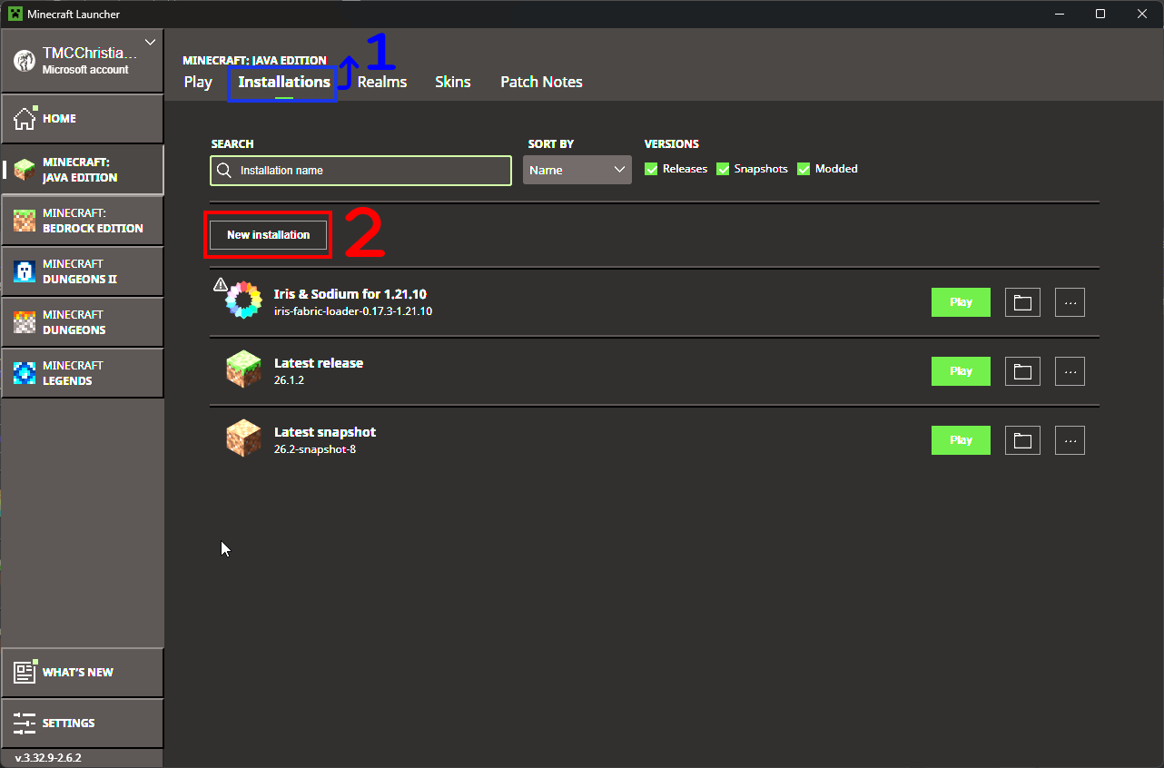 New Installation Button