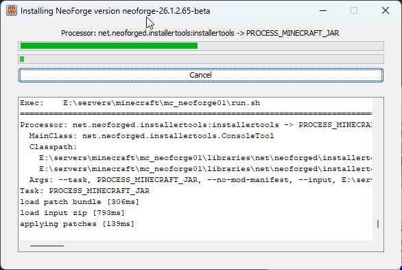 NeoForge Server Install Progress
