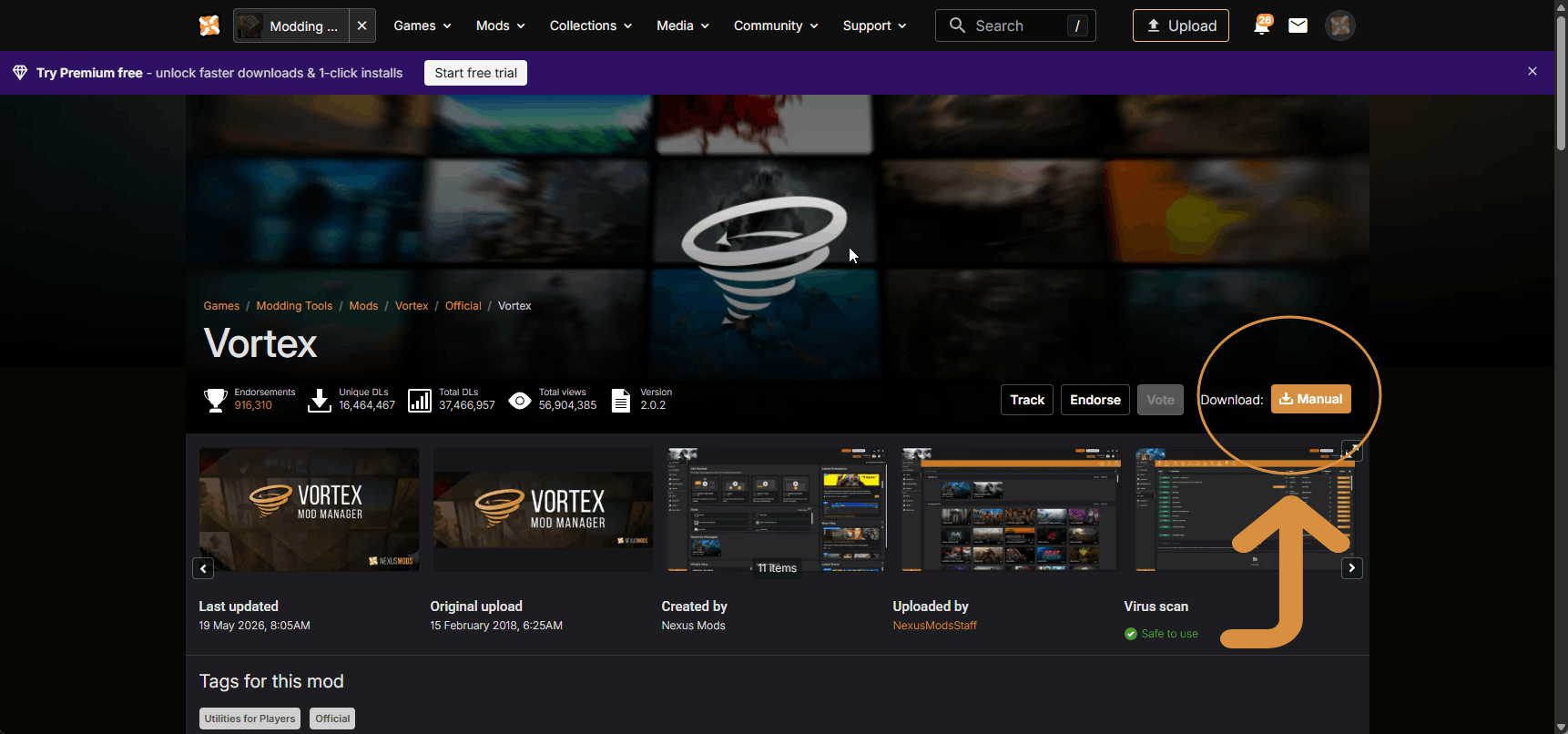 Vortex Download Button