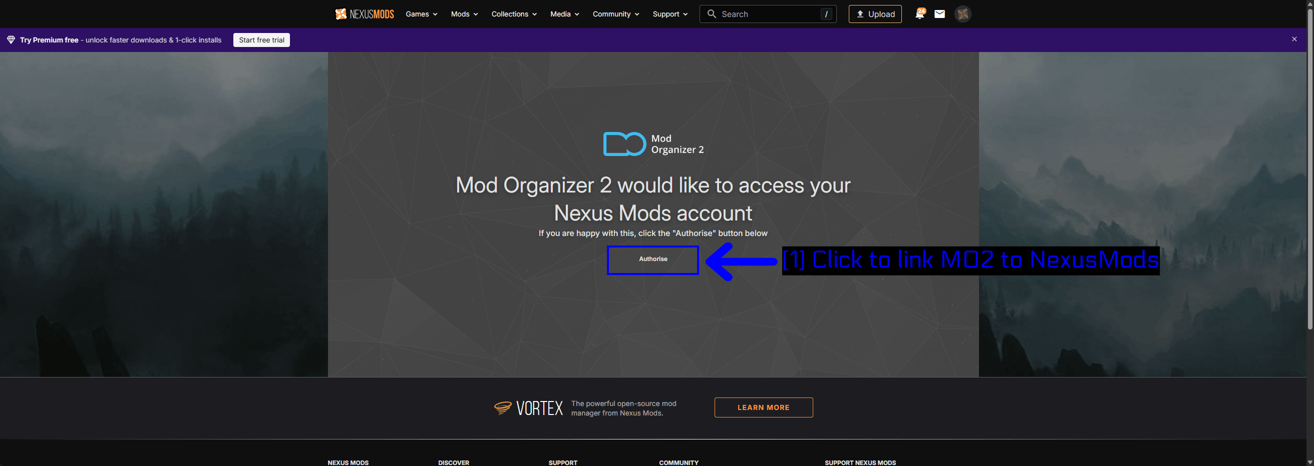 Autorizando MO2 en Nexus Mods