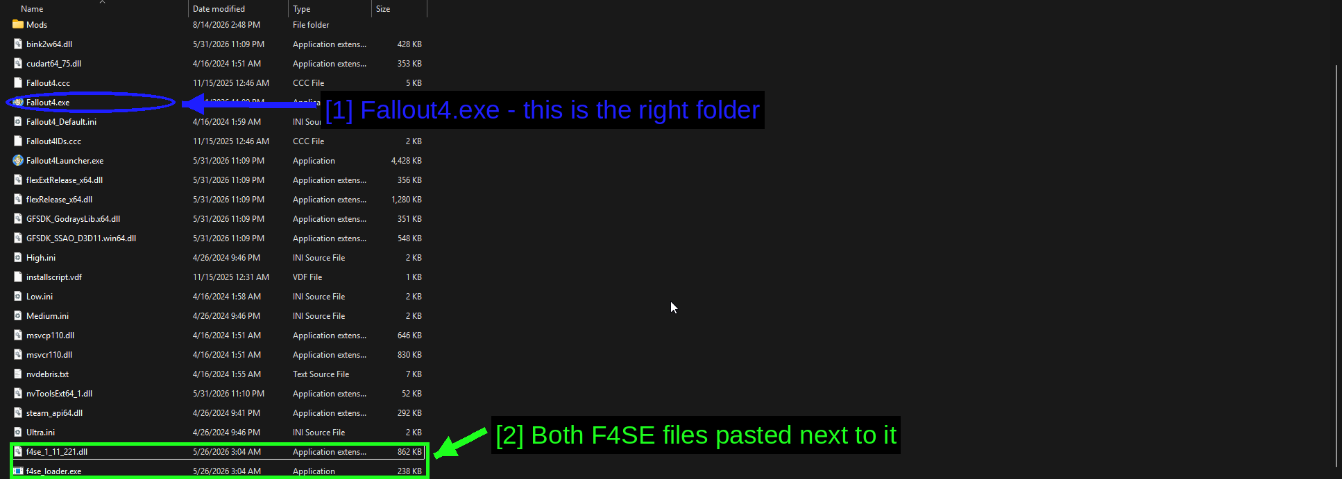 ゲームフォルダにコピーされたF4SE