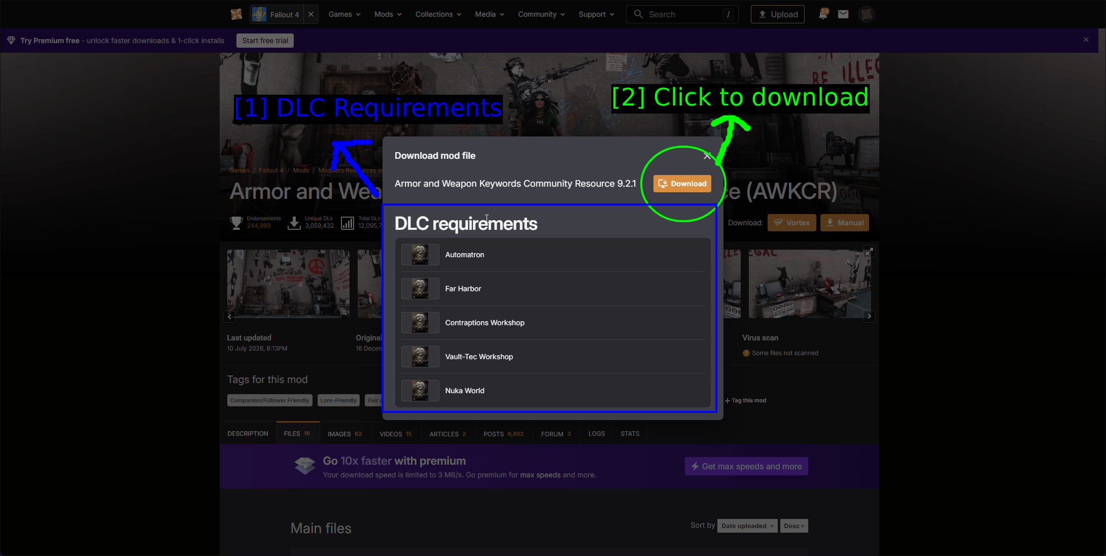 Nexus ModsでのDLC Requirements