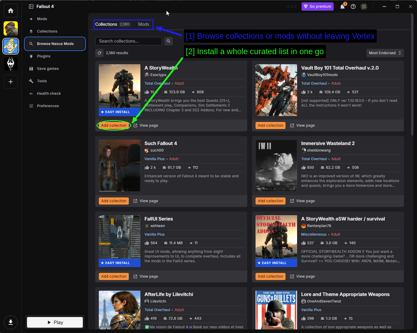 Vortex内でNexus Modsを閲覧する