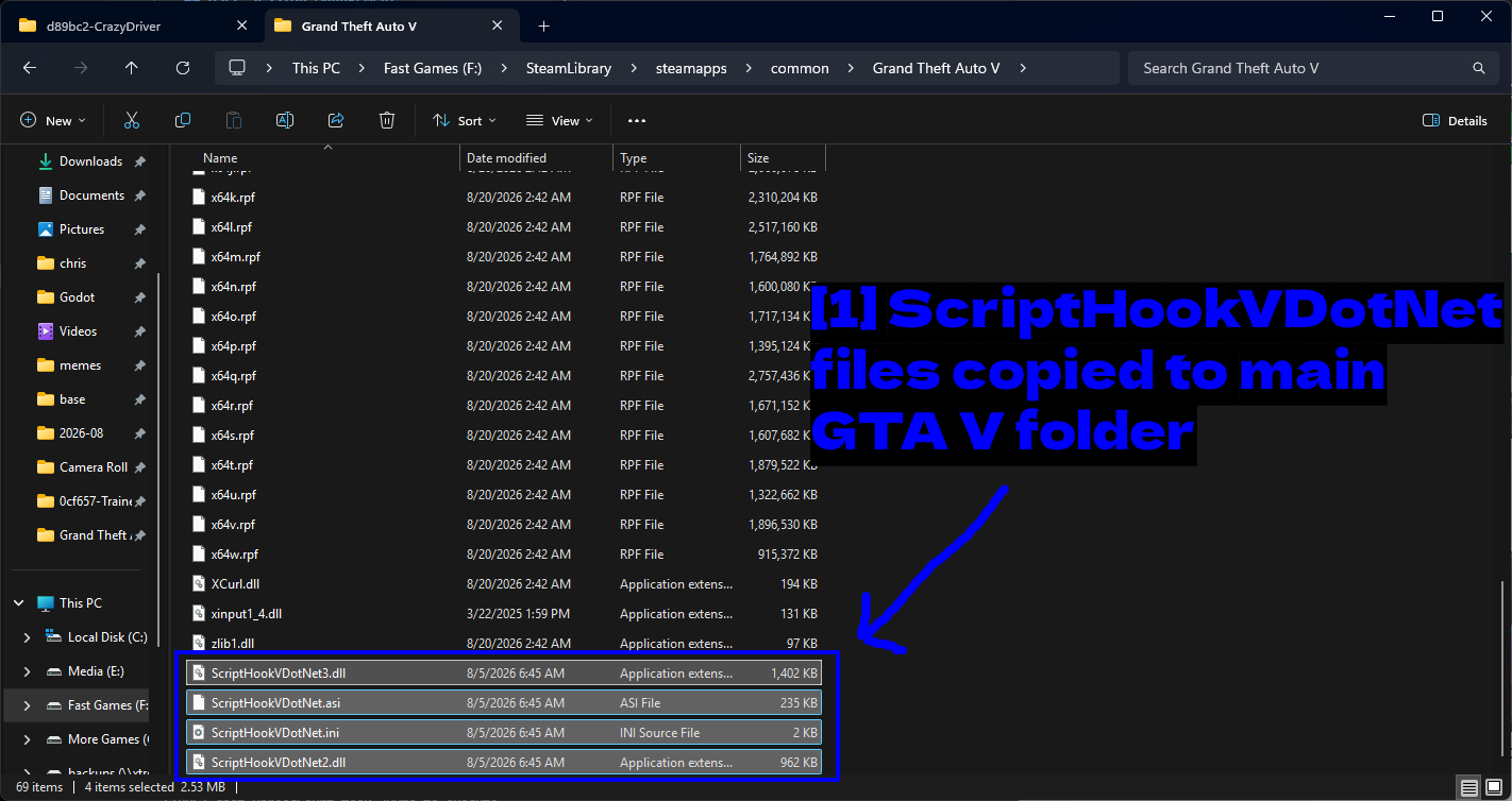 Script Hook V .NETのインストール完了