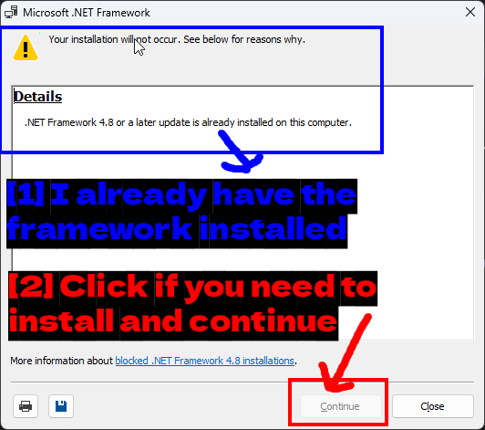 .NET Frameworkが既にインストールされている場合