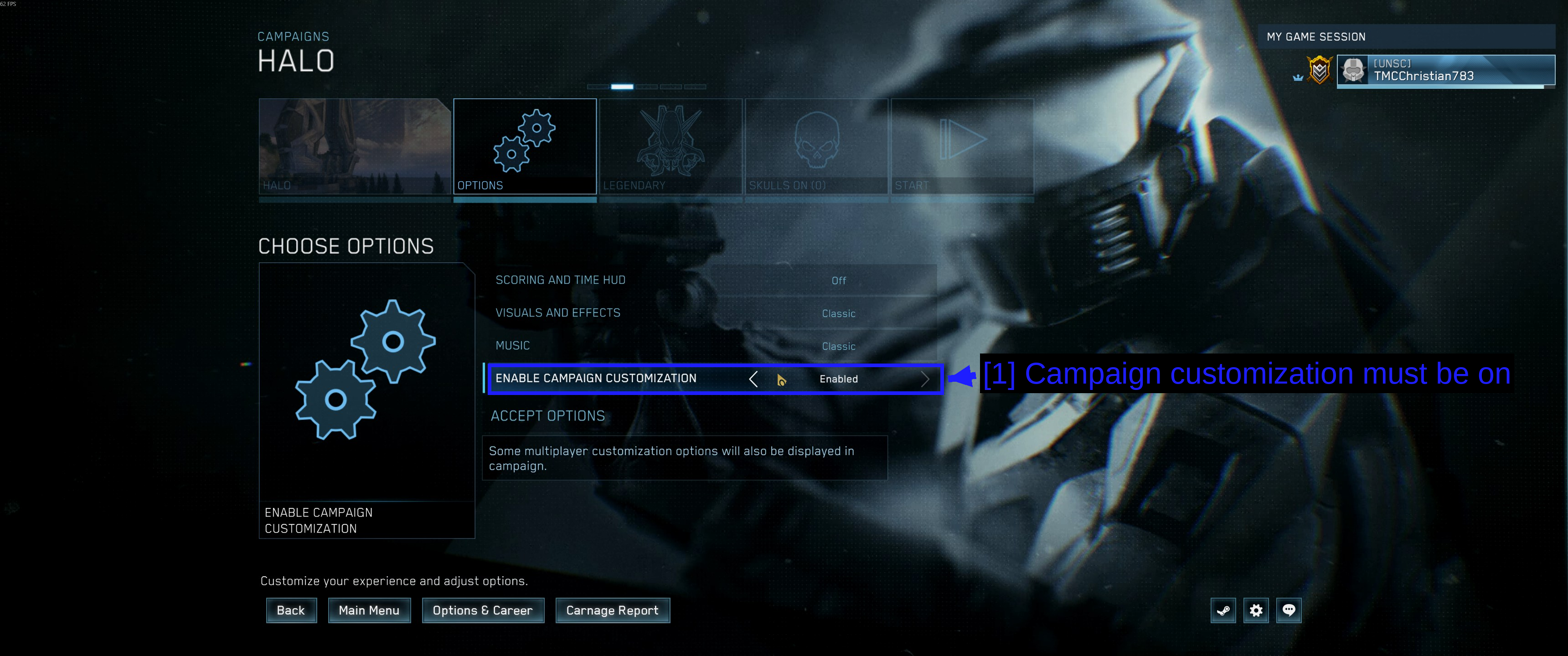 Opciones de campaña en MCC