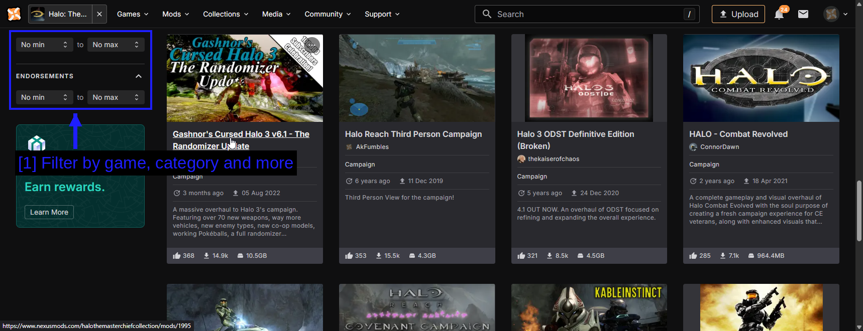 Explorando mods de MCC en Nexus Mods