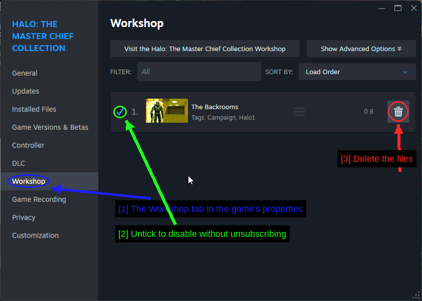 La pestaña Workshop en las Propiedades de Steam