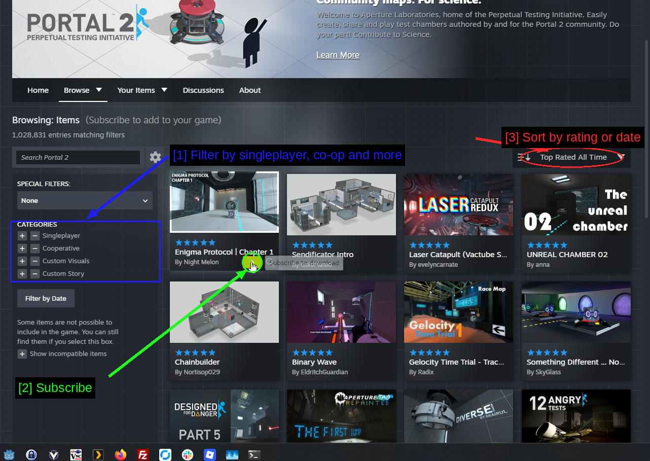 Durchsuchen des Portal 2 Workshops
