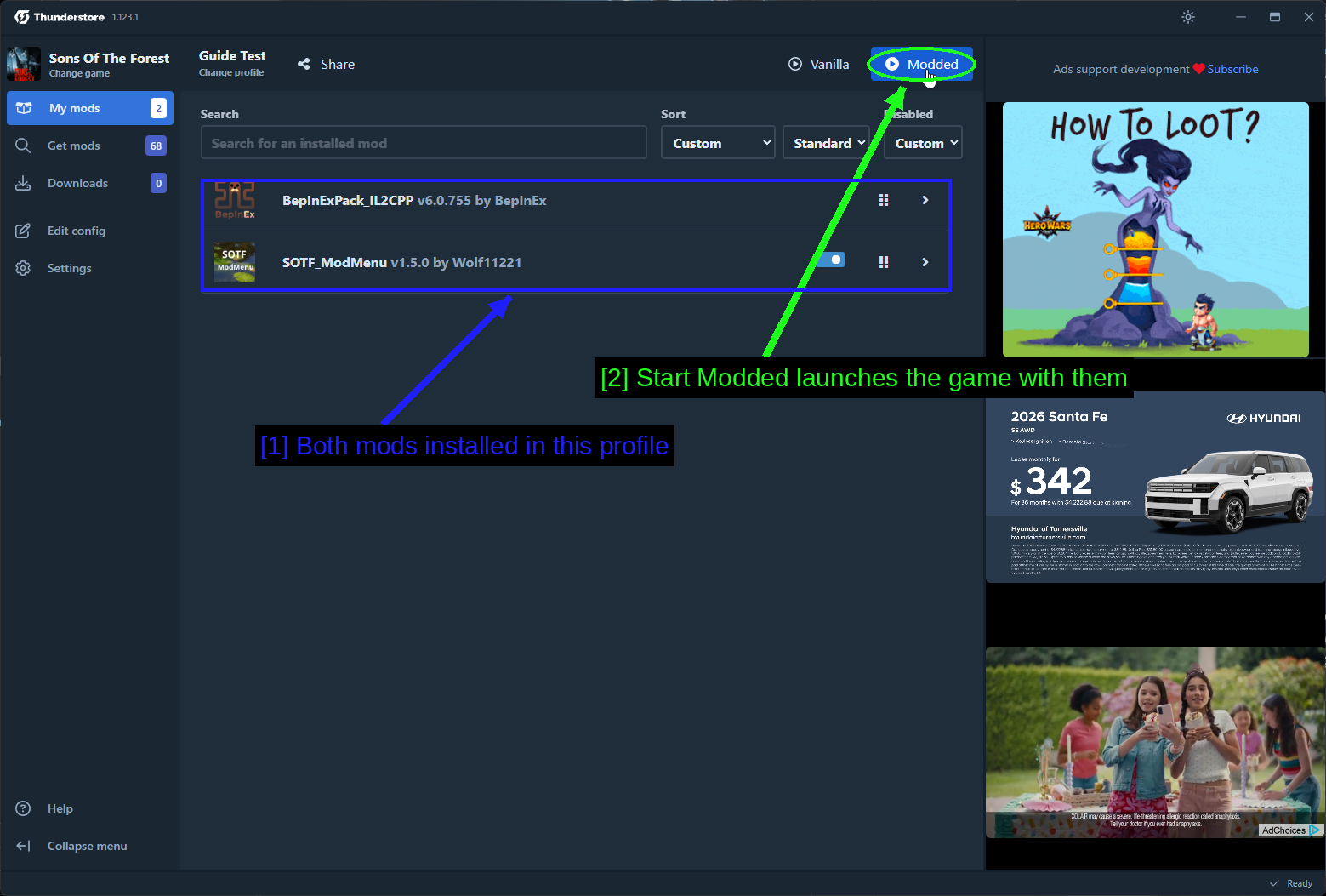 Thunderstore Mod Manager 中的我的模组