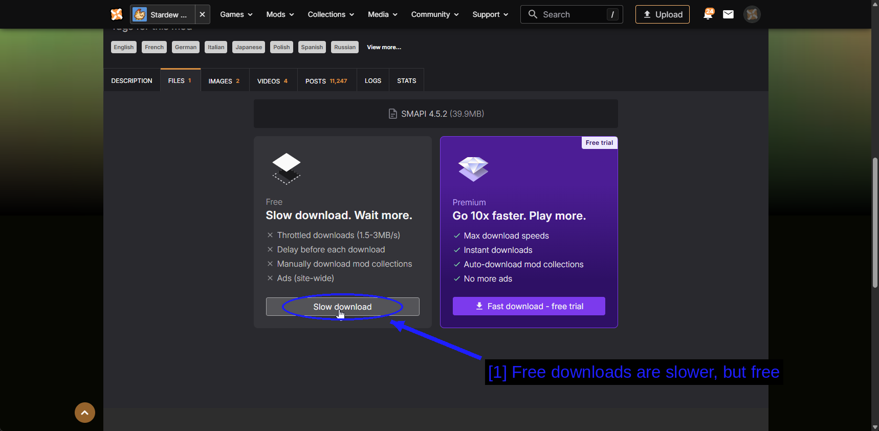 The Free Download Option On Nexus Mods