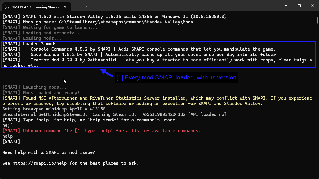 The SMAPI Console