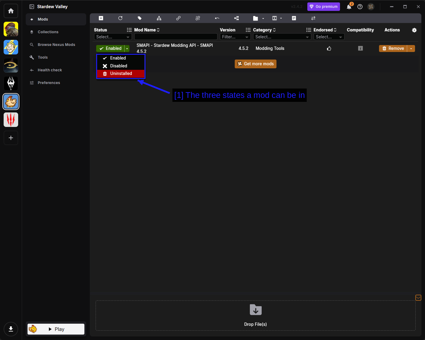 The Status Drop-Down In Vortex