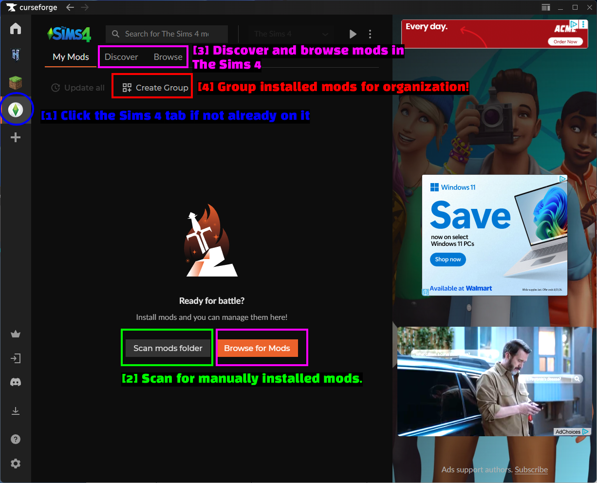 La page The Sims 4 dans CurseForge