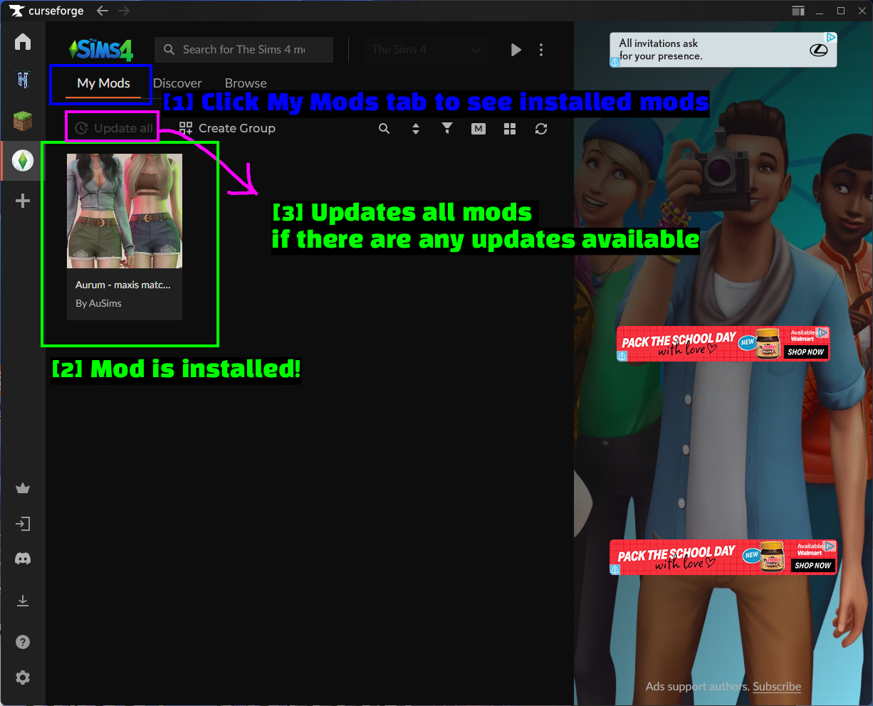 Mods installés dans CurseForge