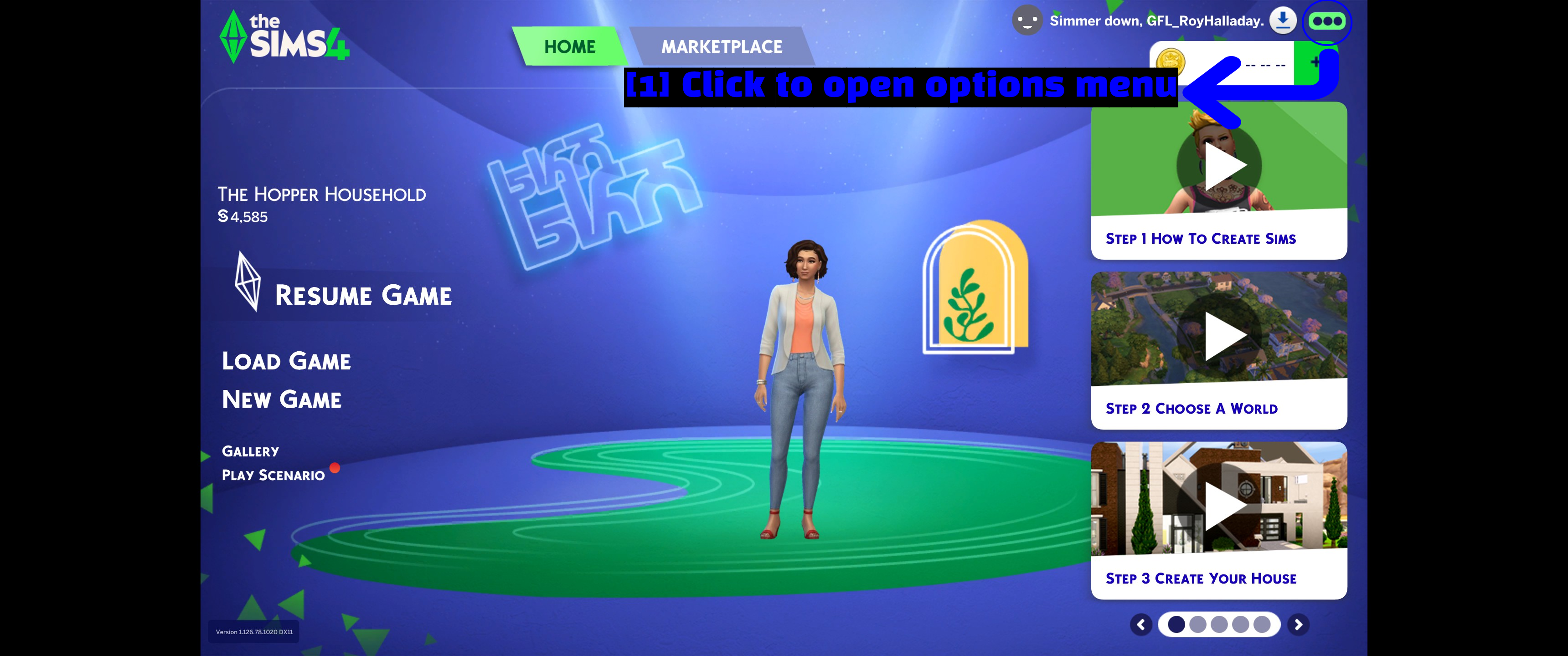 Menu principal des Sims 4