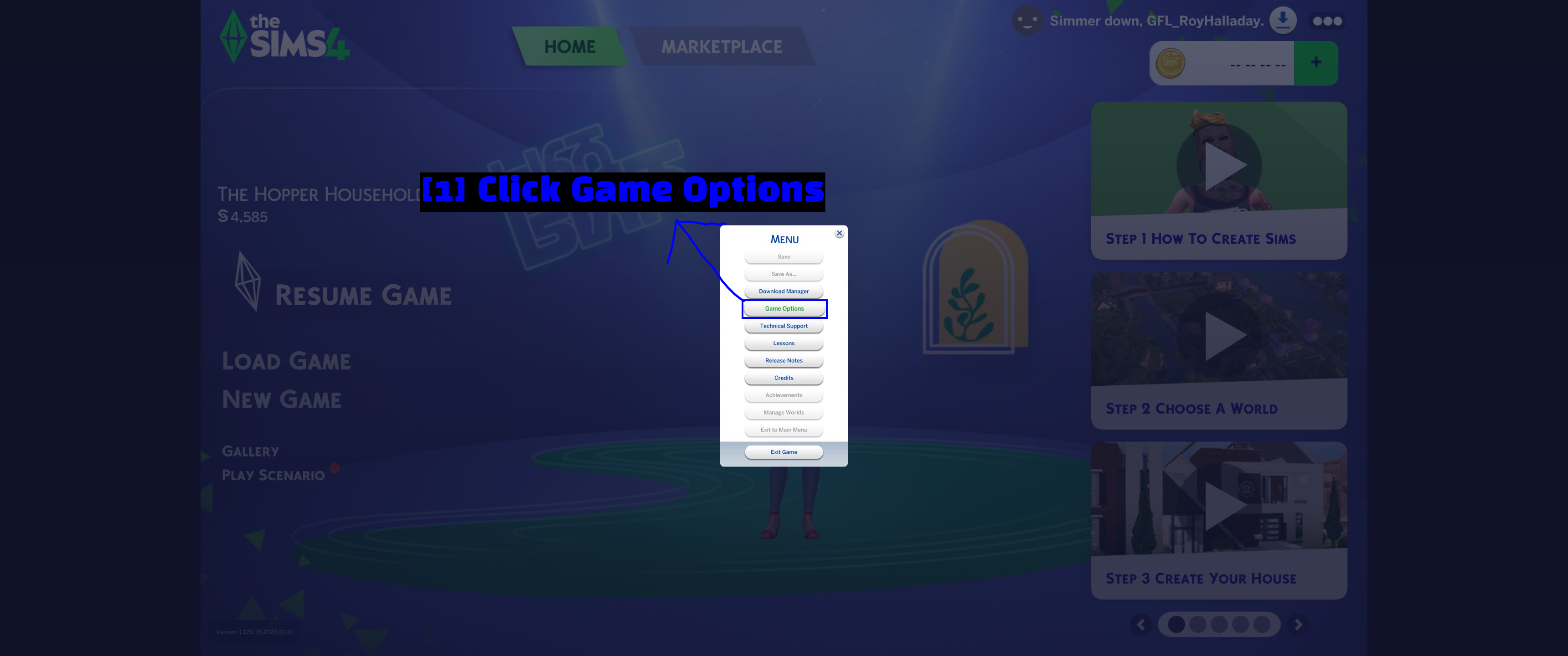 Le menu des Sims 4