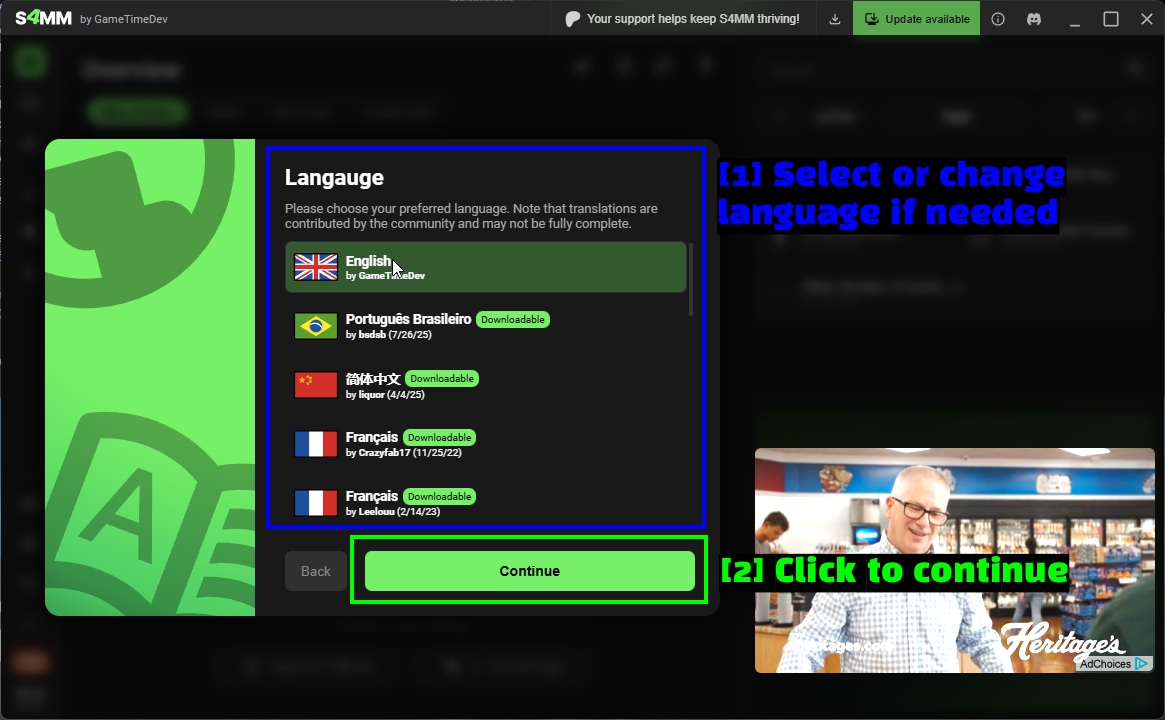 Sélection de la langue dans S4MM