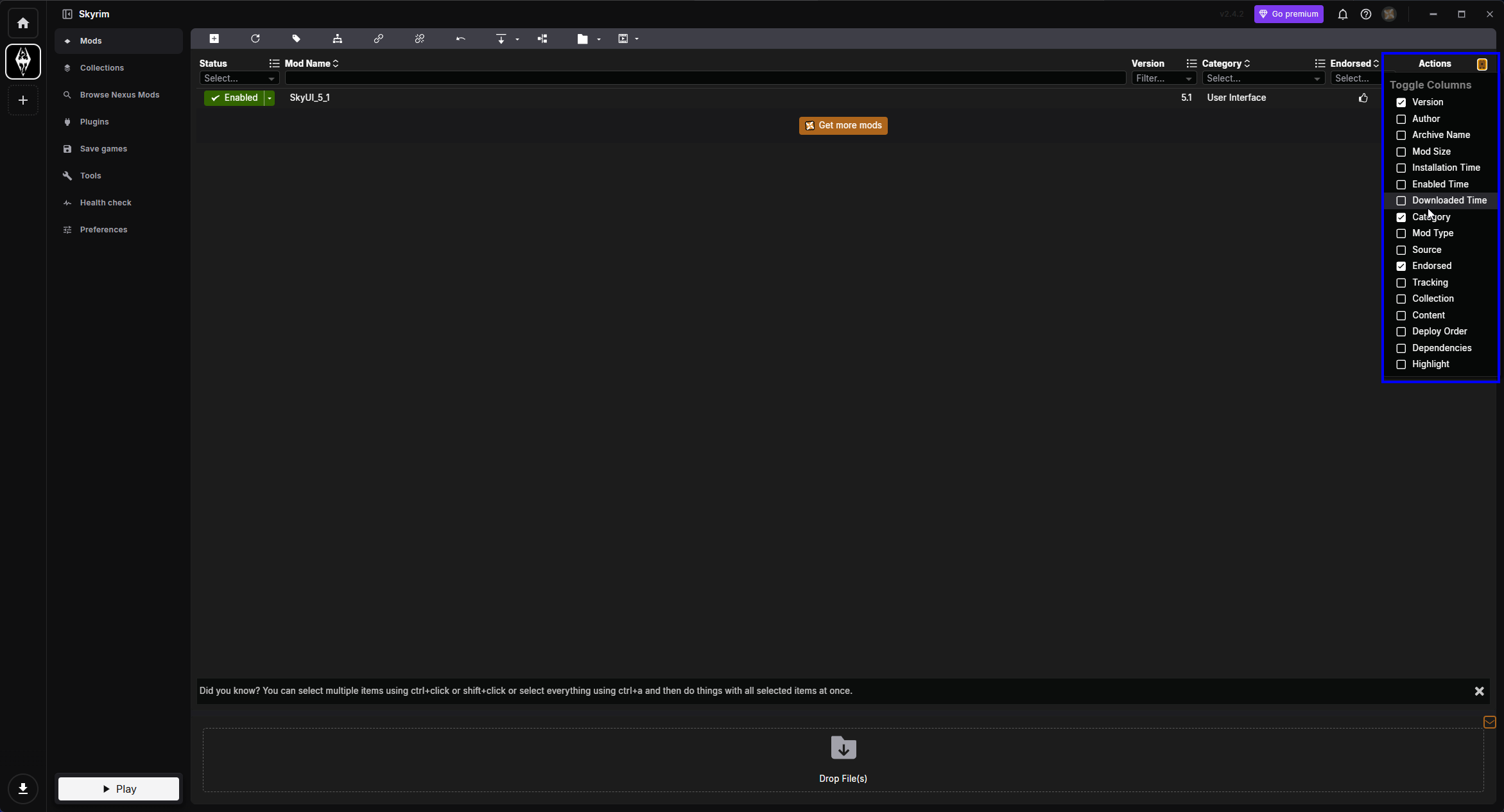 Toggle Columns