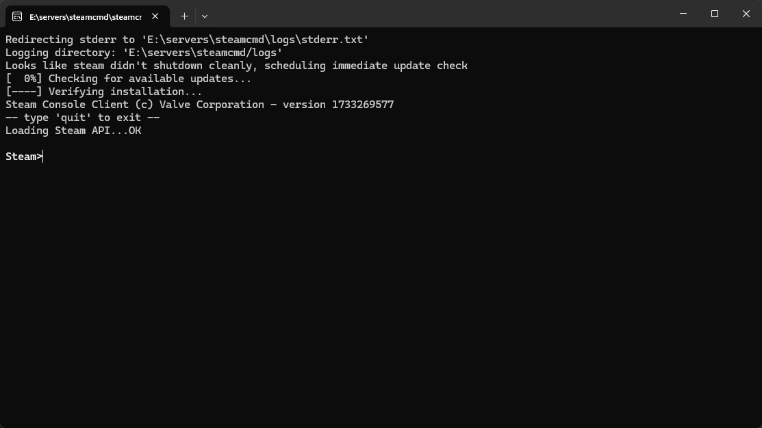 SteamCmd Windows Start