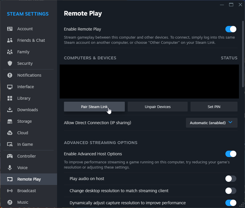 Steam Settings