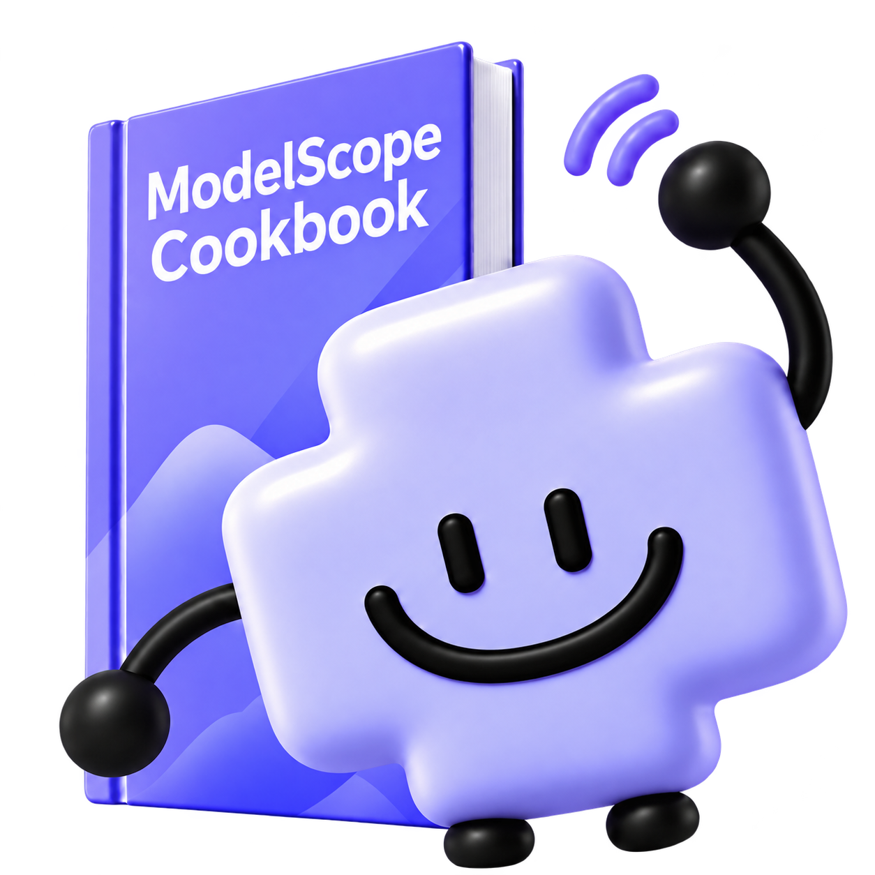 魔搭紫皮书封面：ModelScope Cookbook 与紫色搭搭形象