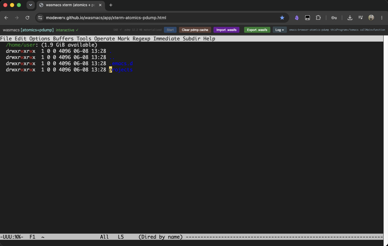 wasmacs Dired buffer