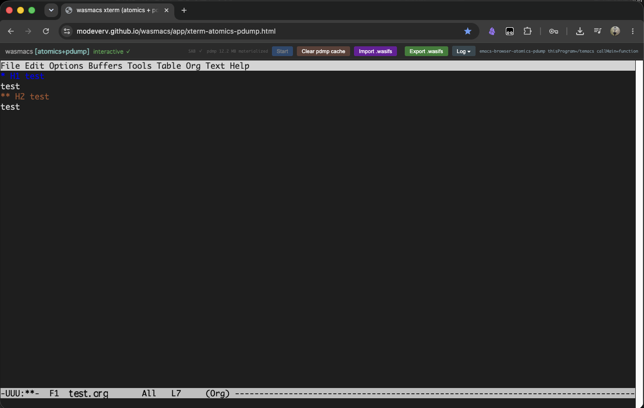 wasmacs Org file buffer