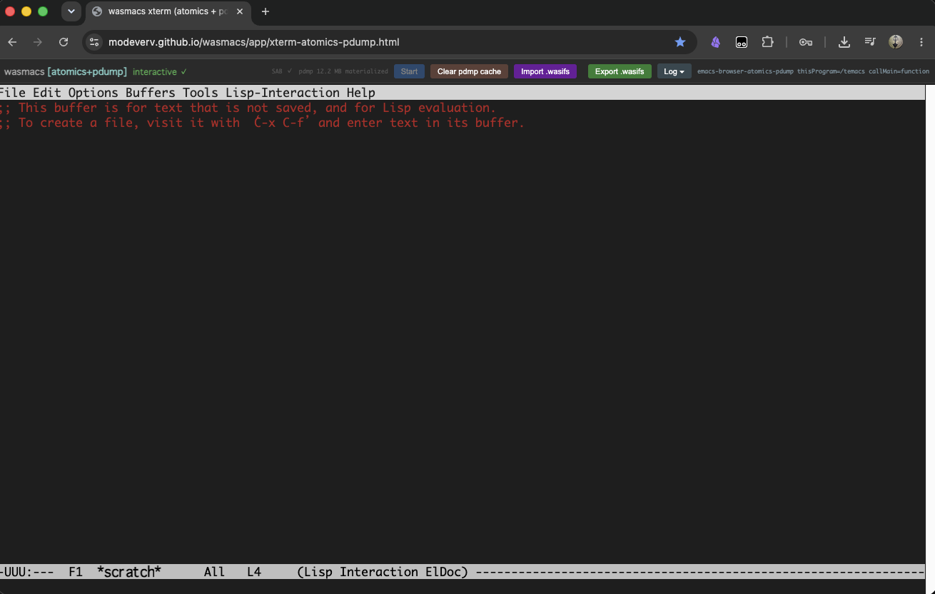 wasmacs startup screen