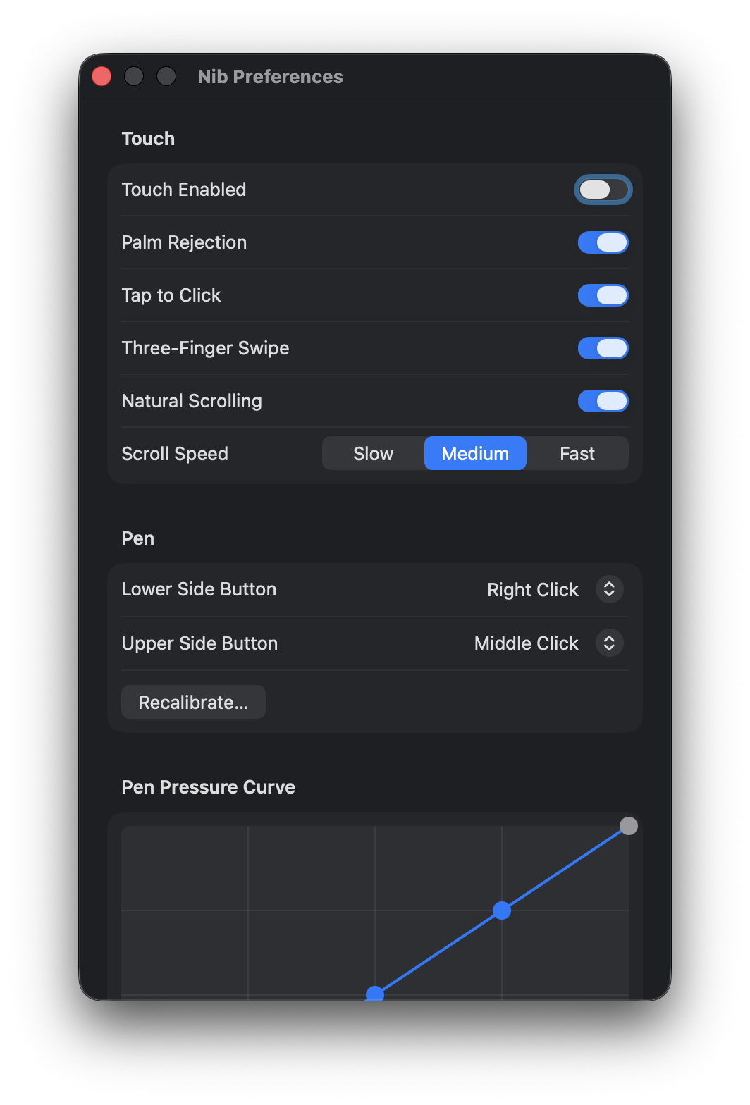 Preferences window