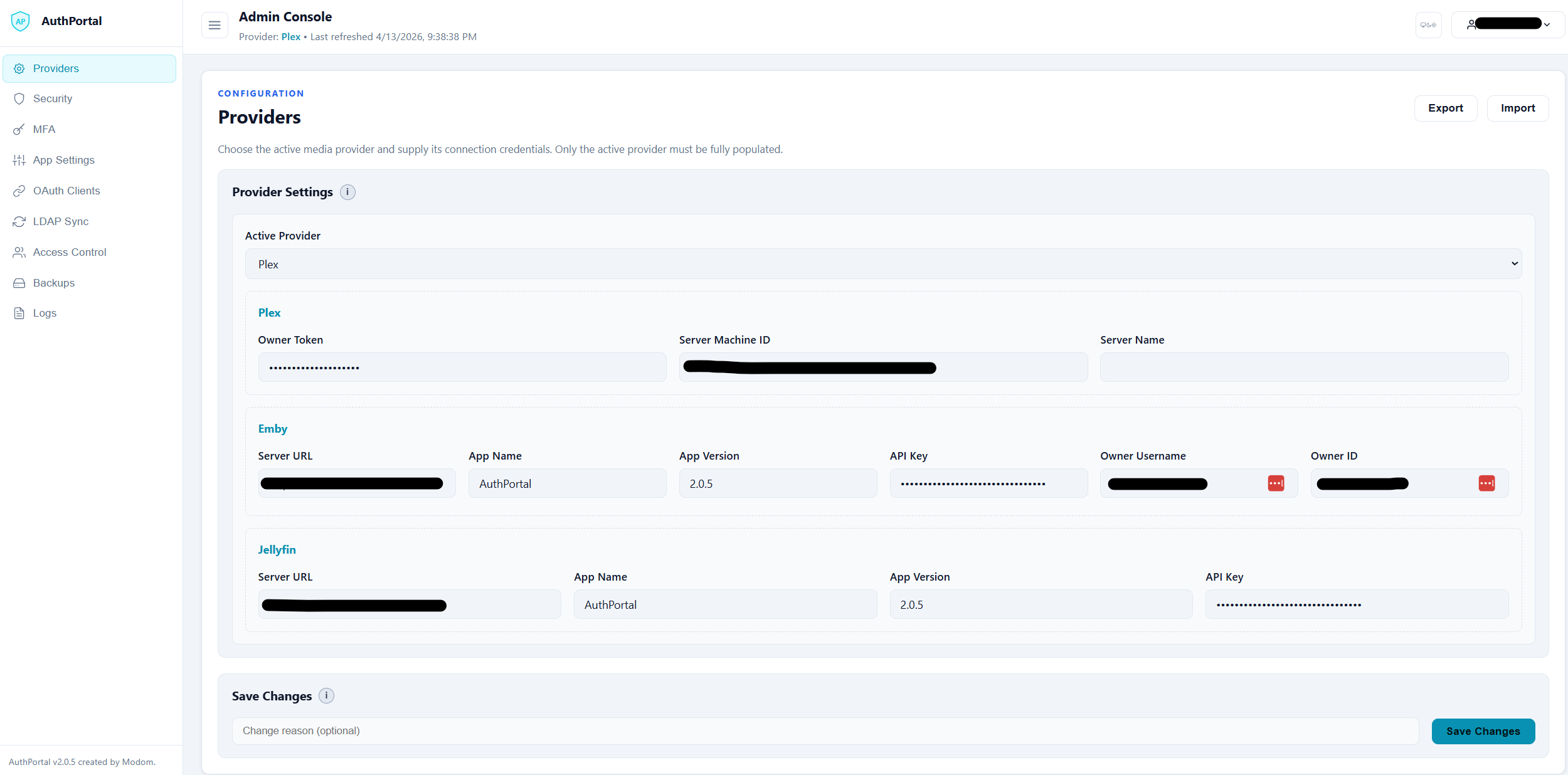AuthPortal UI preview showing light theme.