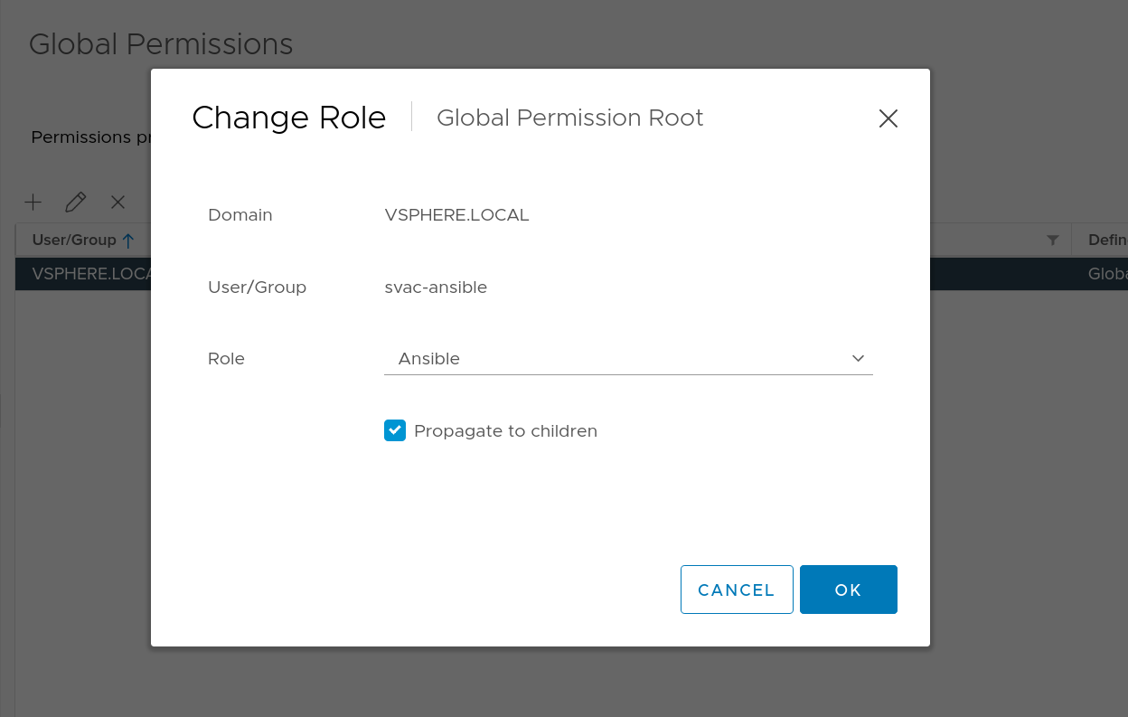 Ansible vSphere global RoleMapping