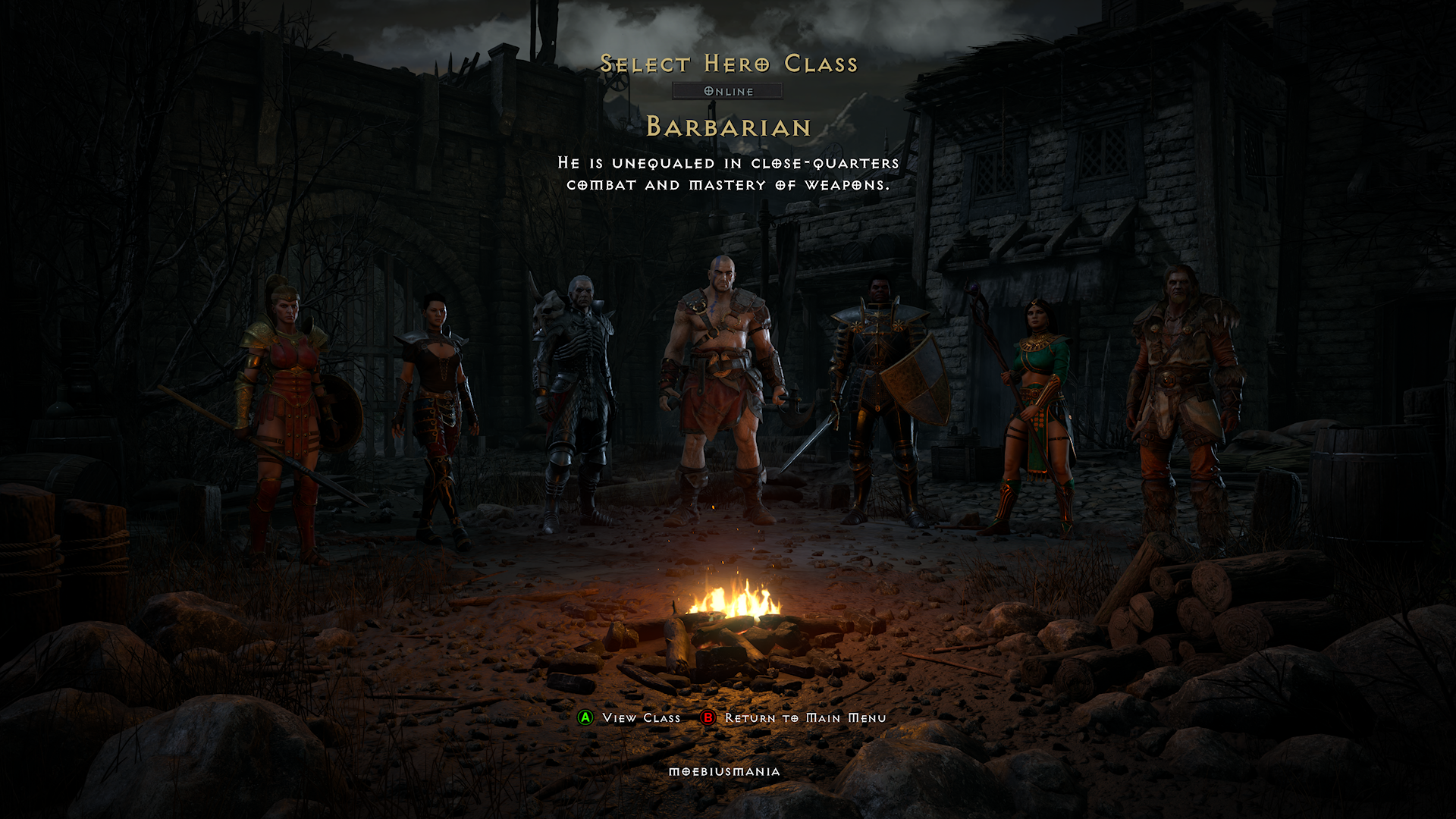 I personaggi/classi di Diablo II in posa prima dell'inizio della festa.
