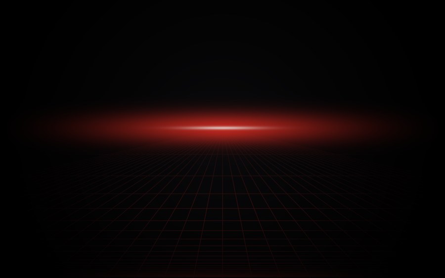 80s perspective grid receding to a red horizon glow