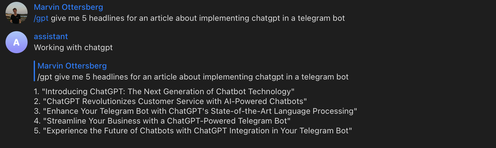 Using ChatGPT in Telegram