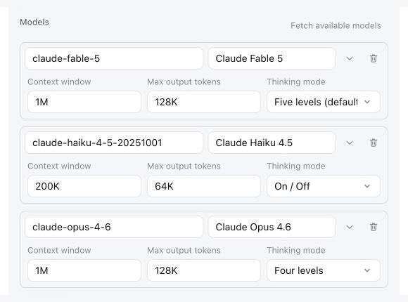 Claude model capacity defaults and reasoning modes