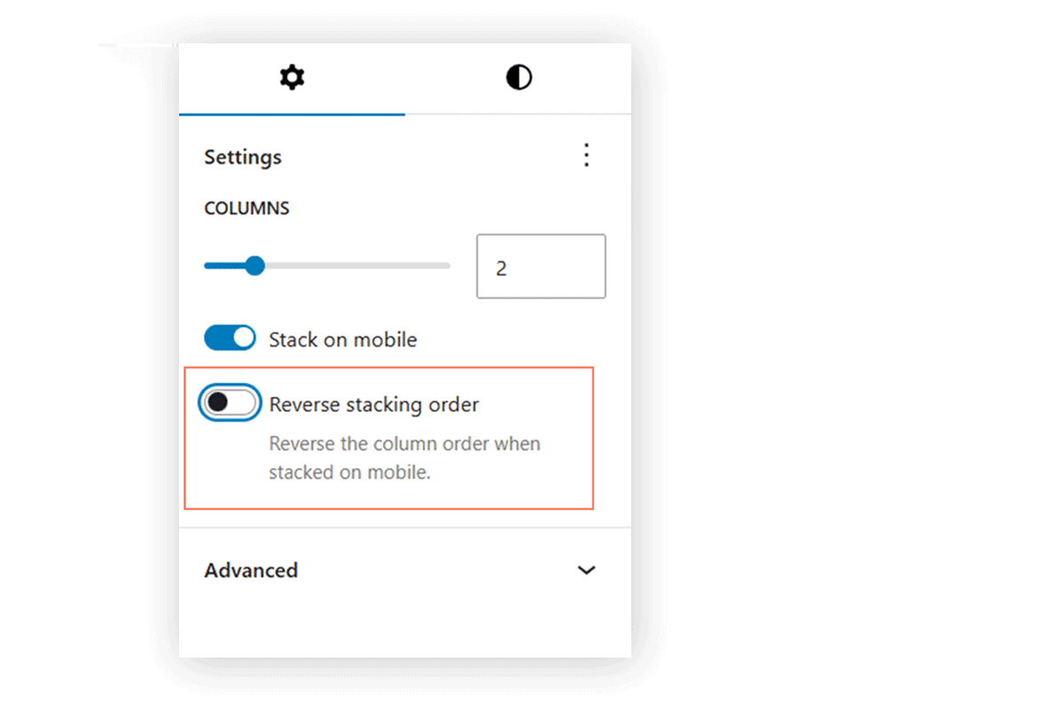 Columns block settings