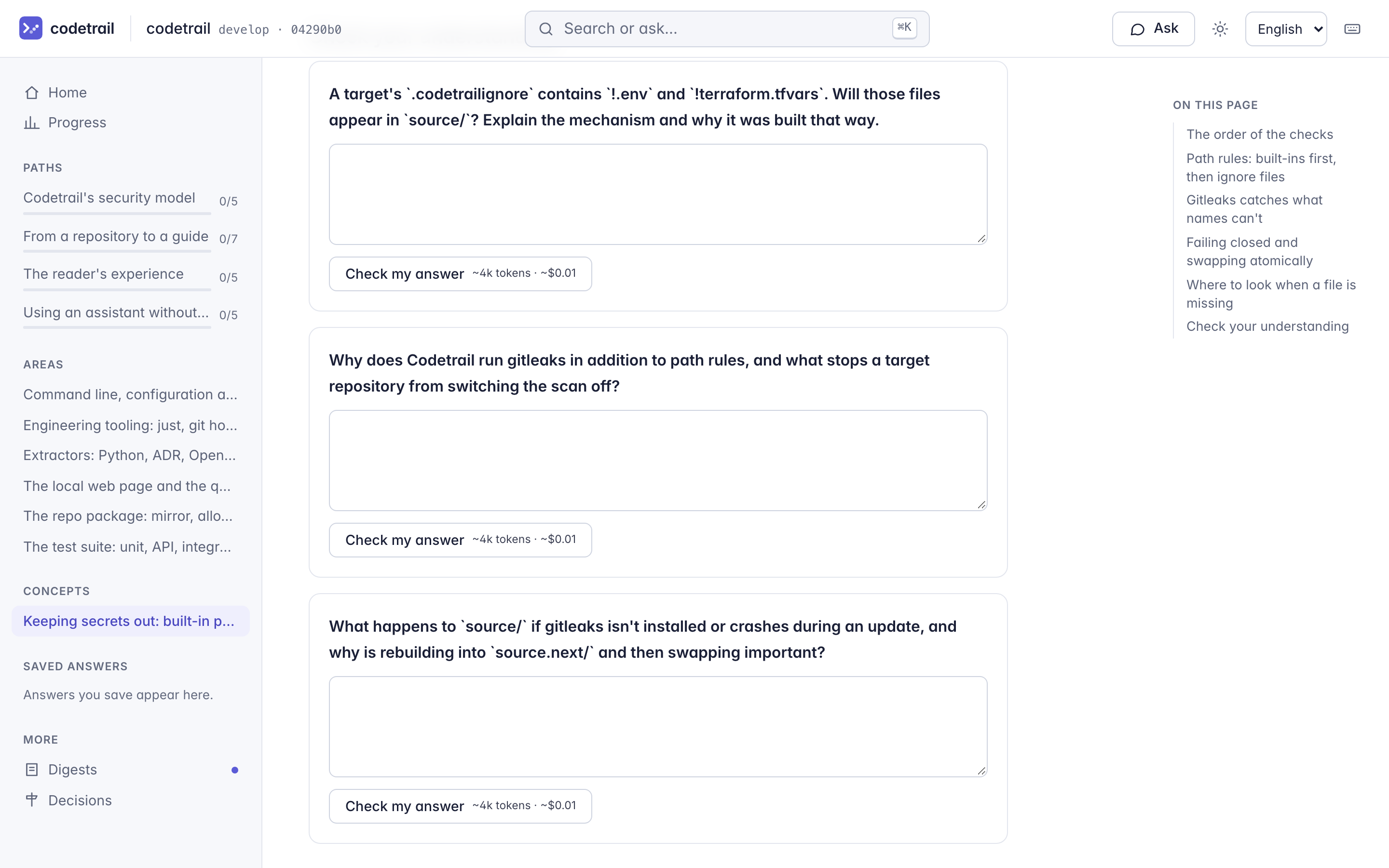 A concept page with checks on understanding and their estimates