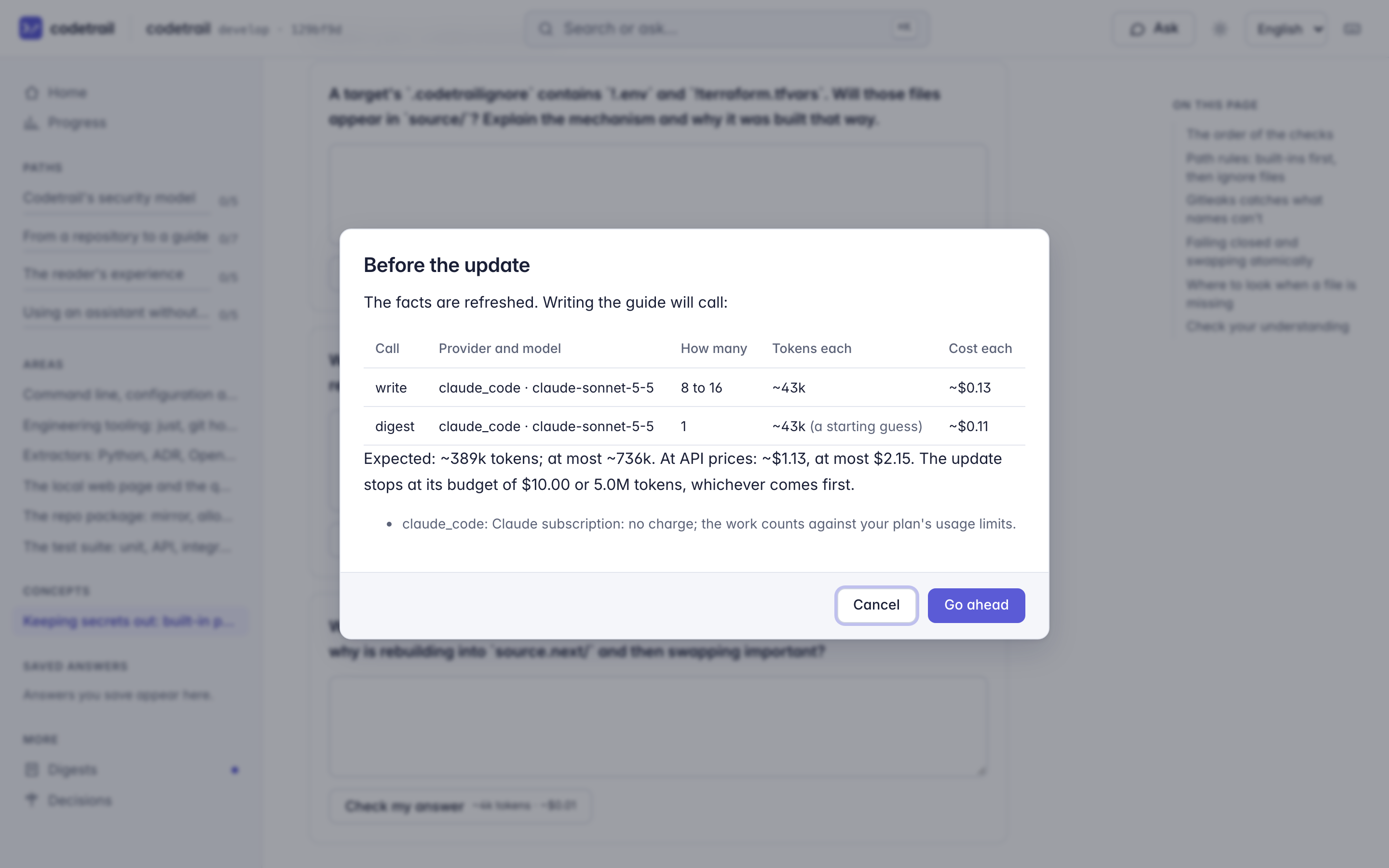 The update's estimate, shown before any paid work