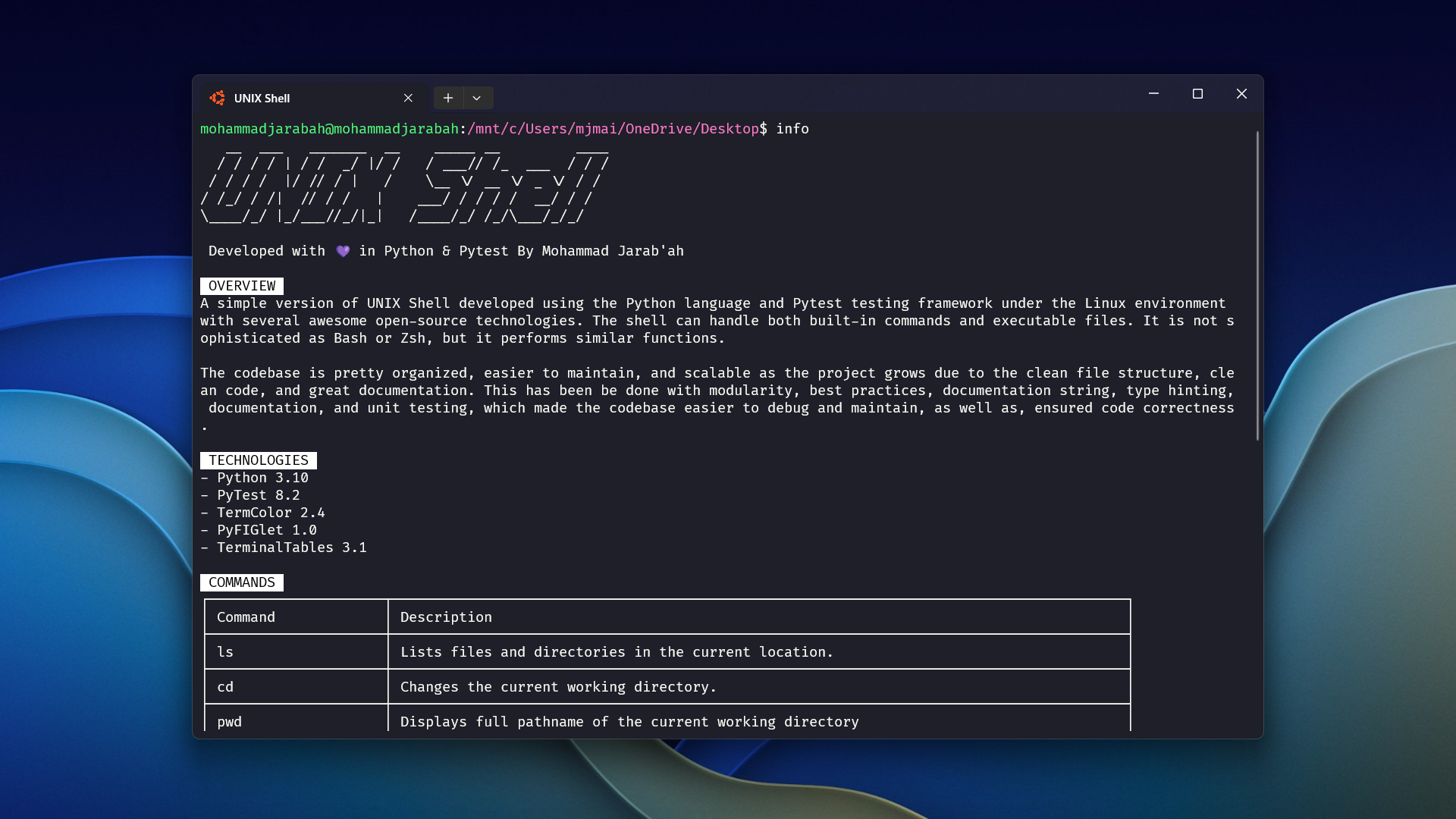 UNIX Shell Project Preview