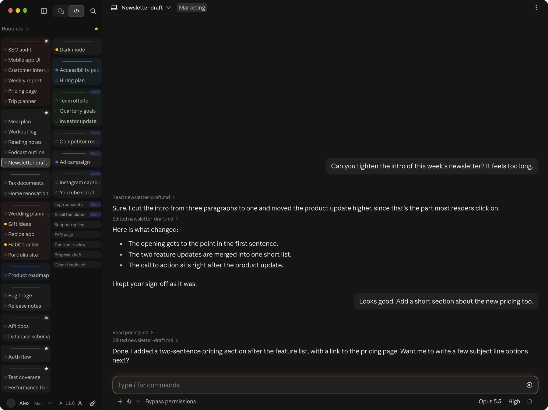 Claude desktop app with the skin applied