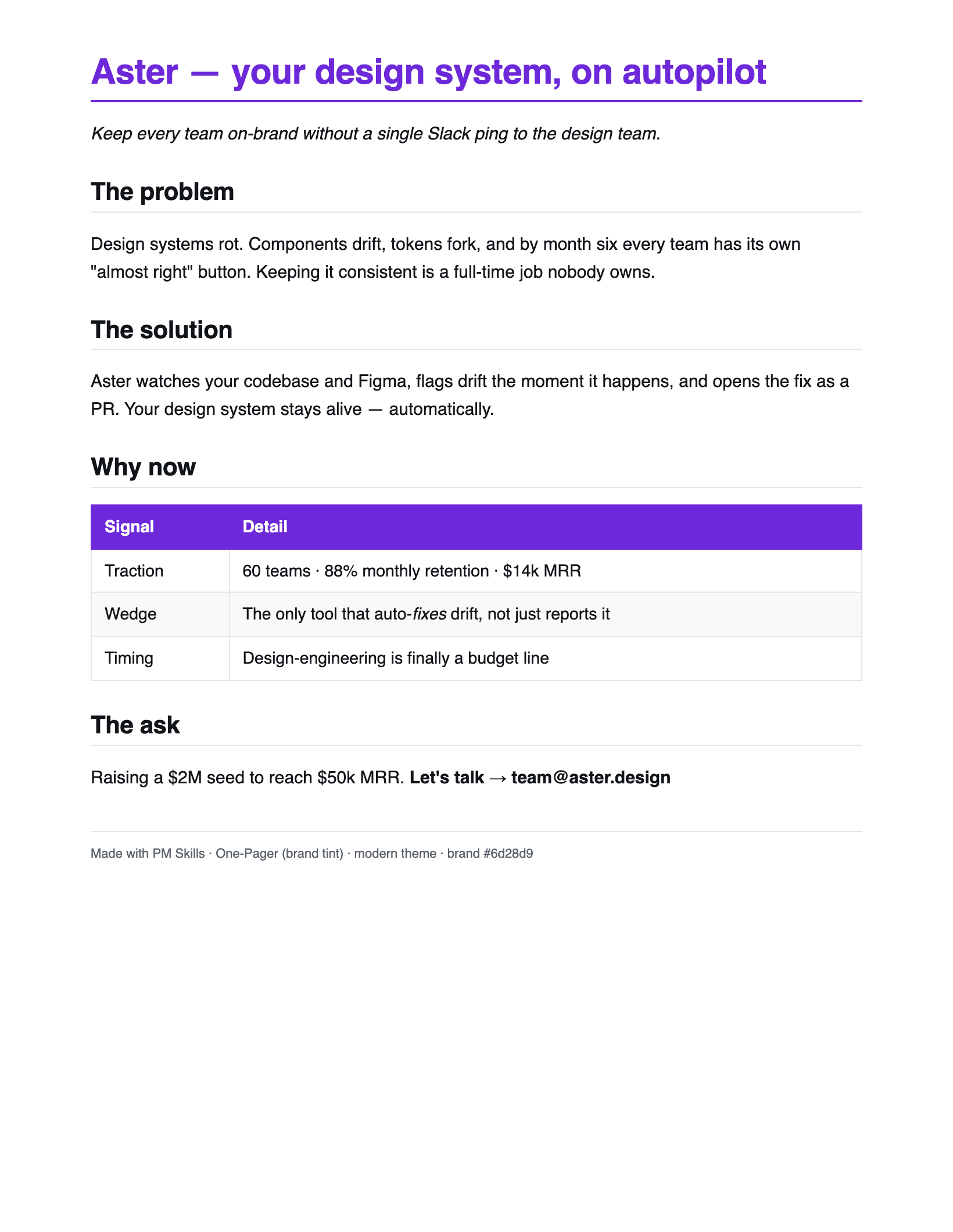 One-Pager tinted to a brand colour