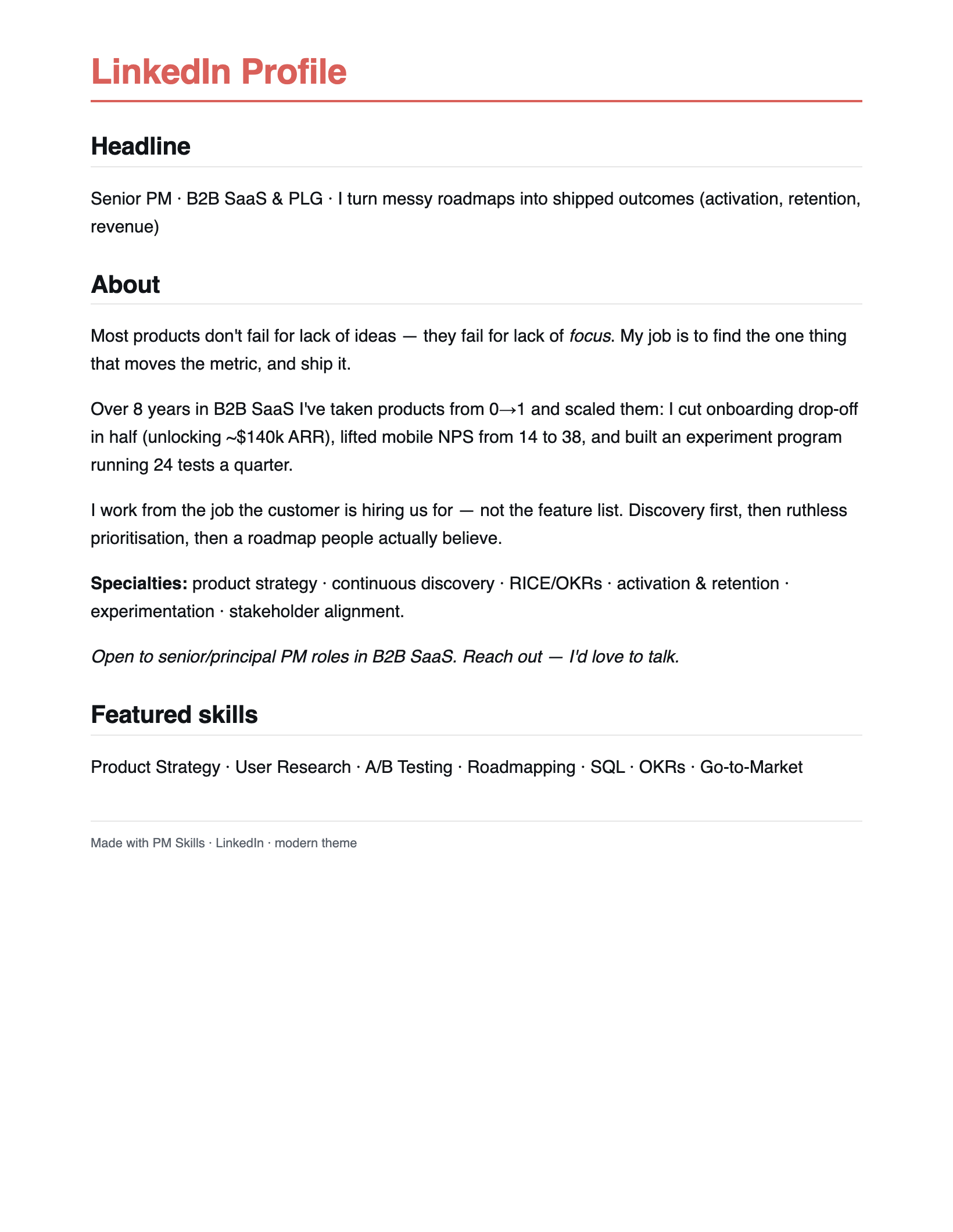LinkedIn Profile — Modern theme