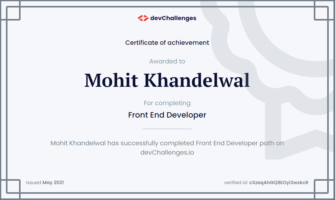 devchallenges front-end developer certificate