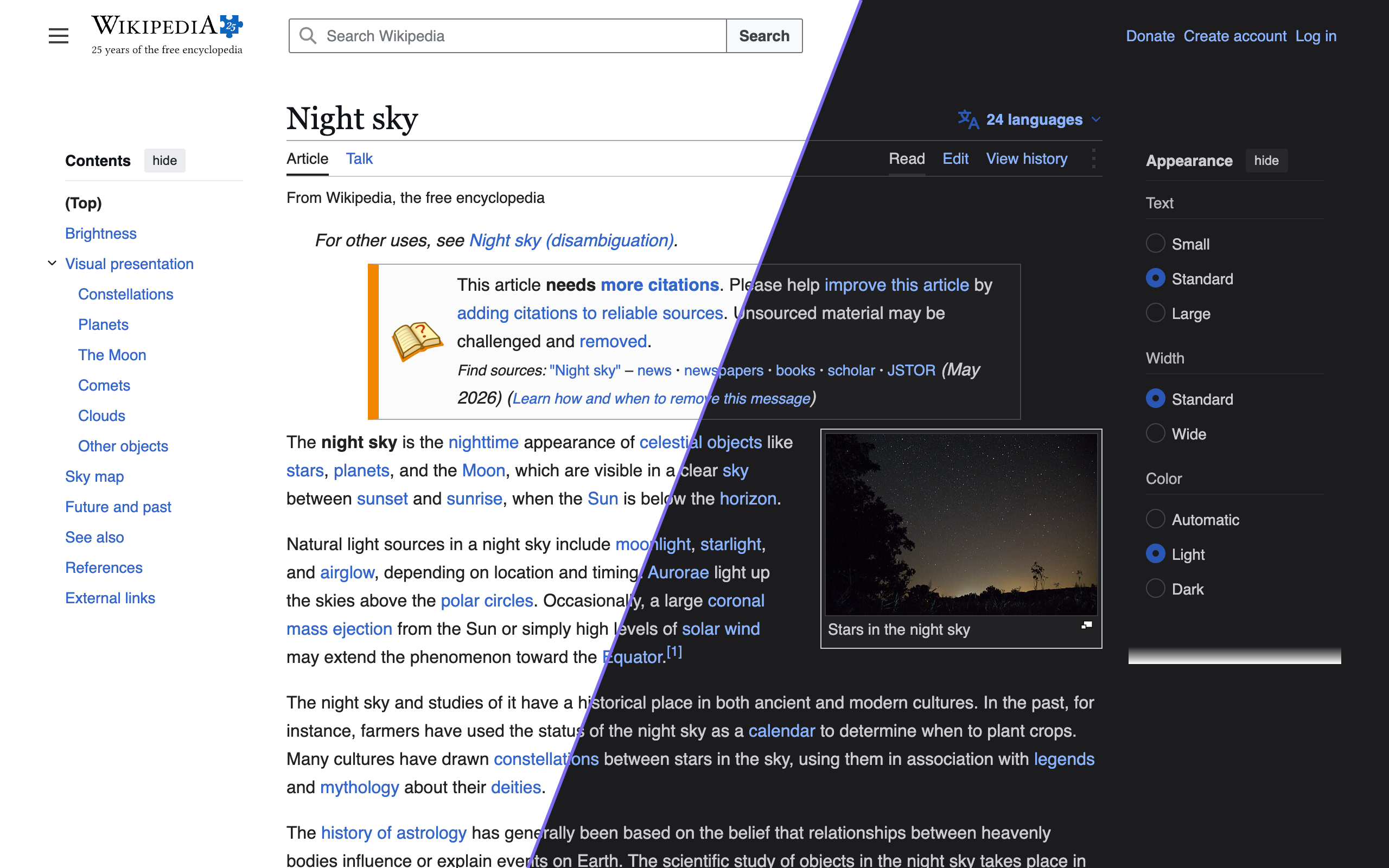 Wikipedia, light on the left and with Nyx on the right